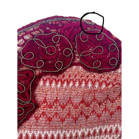 Free People Burgundy Shimmer Fit & Flare Tulle Trim Embroidered Sweetheart Dress - Picture 5 of 16